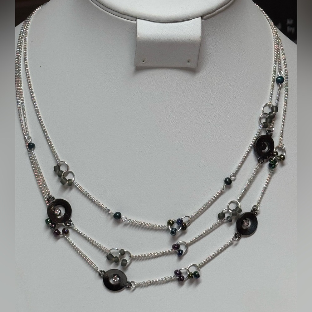 Christopher & Banks Silver Necklace with Black and Gray Beaded Accents